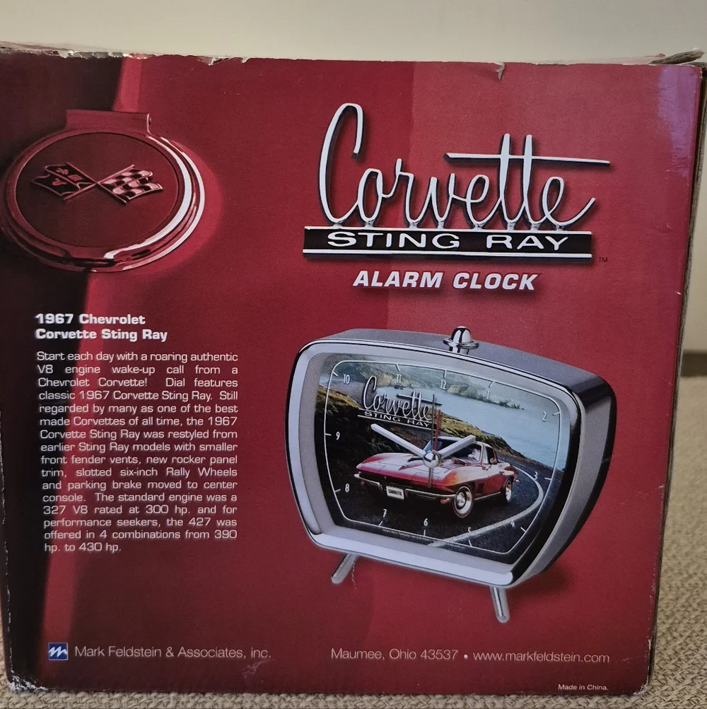 CHEVROLET CORVETTE STING RAY CLOCK New In Box. By Mark Feldstein